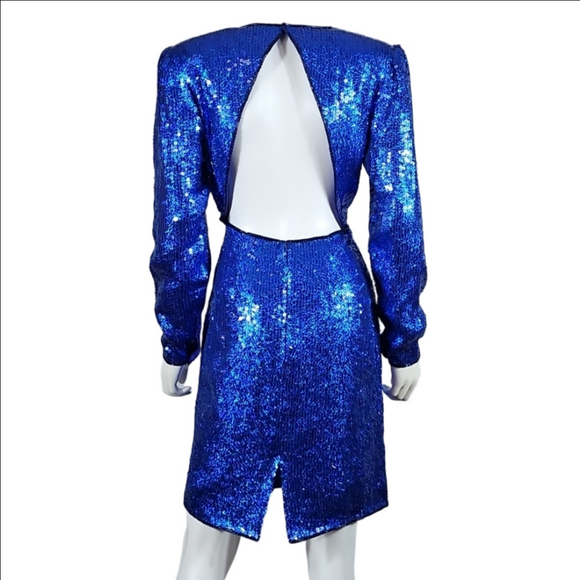 Sterling Dresses & Skirts - Vintage Sterling By Stone Ferris Blue Sequin Silk Open Back Coctail Party Dress